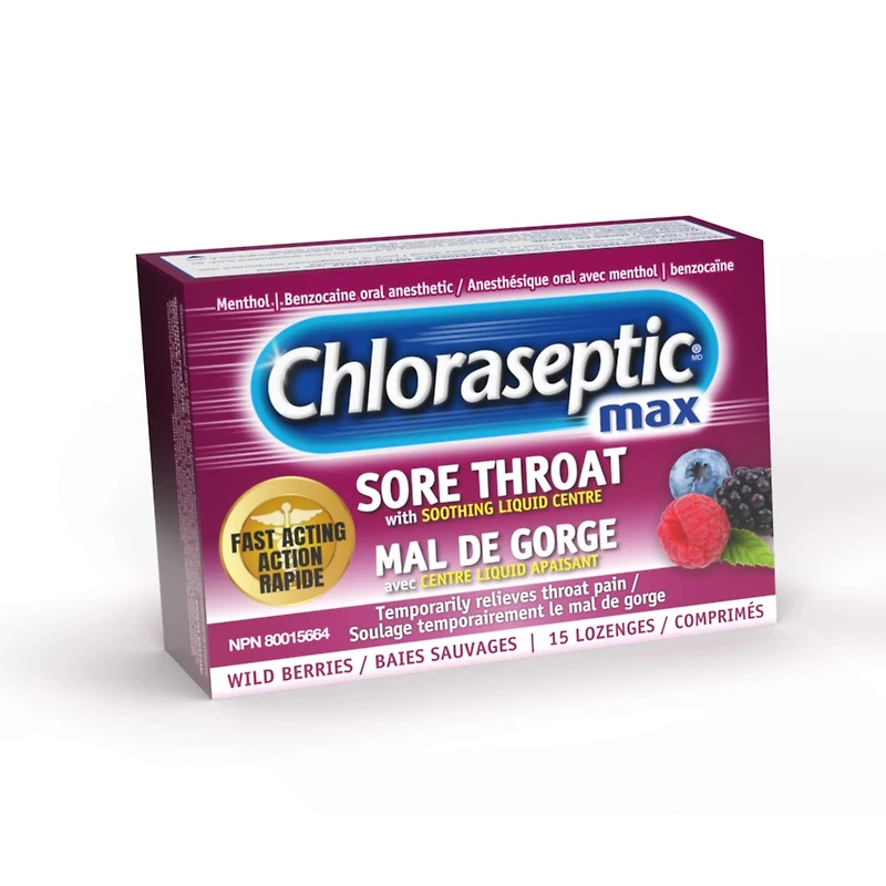 Chloraseptic Max Sore Throat with Soothing Liquid Centre Lozenges Wild Berries