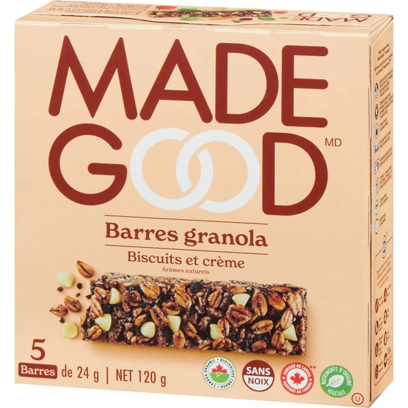 MadeGood Barres granola Biscuits et cr�me Bo�te de 5 barres