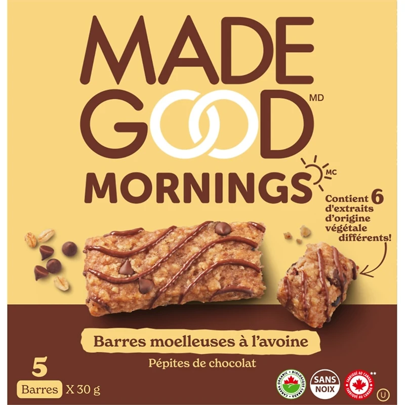 MadeGood Barres moelleauses � l'avoine P�pites de chocolat Bo�te de 5 barres
