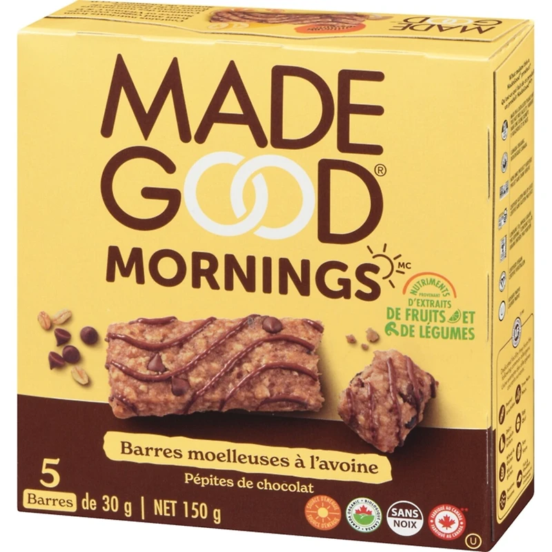 MadeGood Barres moelleauses � l'avoine P�pites de chocolat Bo�te de 5 barres