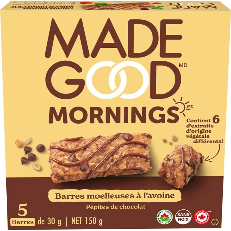 MadeGood Barres moelleauses � l'avoine P�pites de chocolat Bo�te de 5 barres