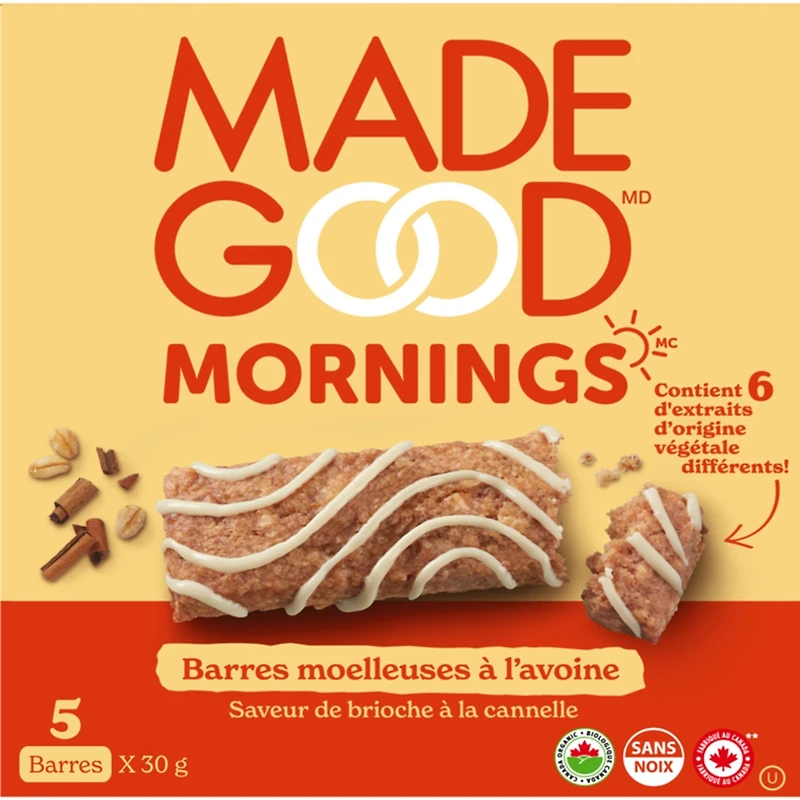 Barres moelleauses à l'avoine Saveur de brioche  à la cannelle
