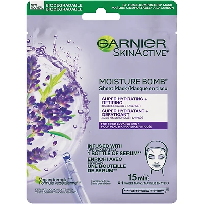 Garnier SkinActive Moisture Bomb Le masque super hydratant  anti-fatigue à la lavande
