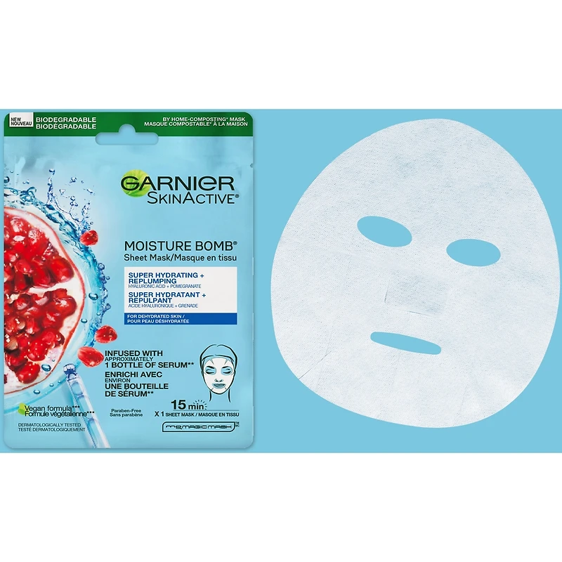 Garnier SkinActive Moisture Bomb Le masque super hydratant, acide hyaluronique +  grenade