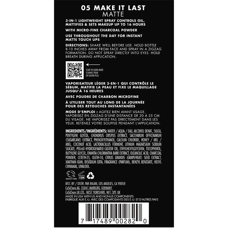 Make It Last Matte - Matte Finish Charcoal Setting Spray  Jumbo