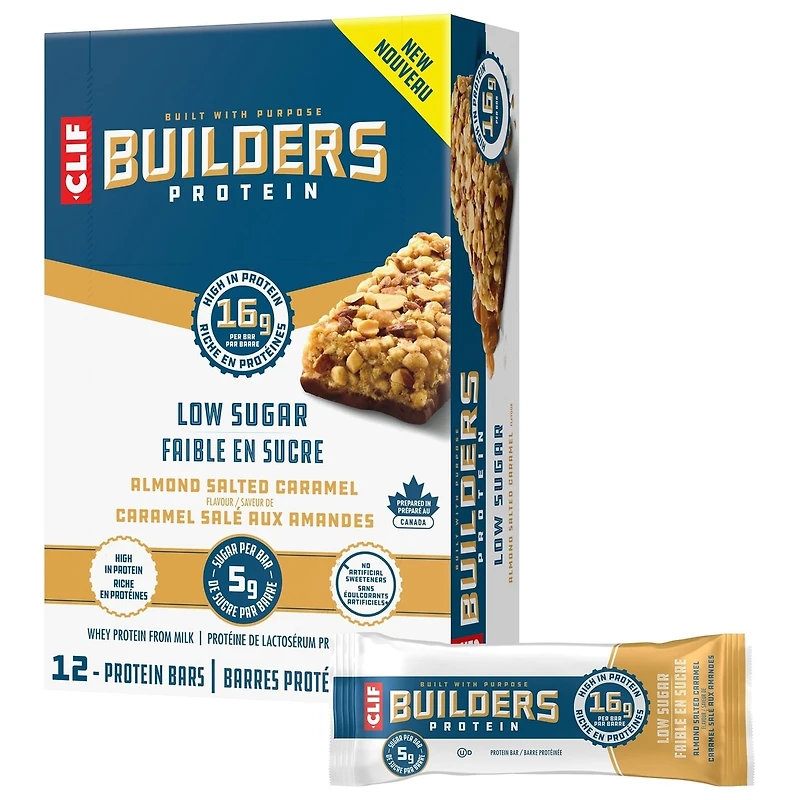 Clif Builders Faible En Sucre Caramel Salé Aux Amandes 12x56g
