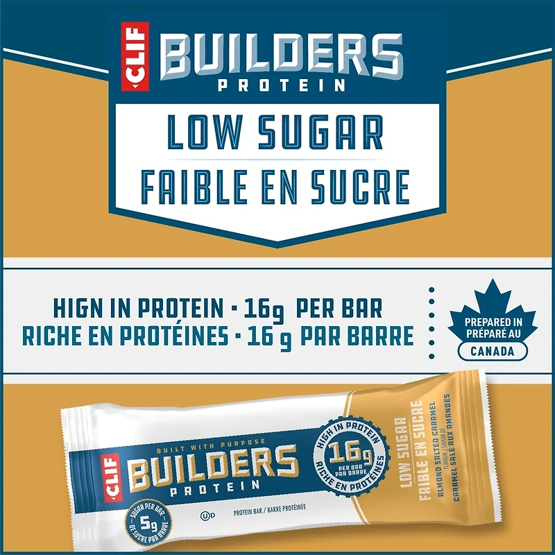 Clif Builders Faible En Sucre Caramel Salé Aux Amandes 12x56g