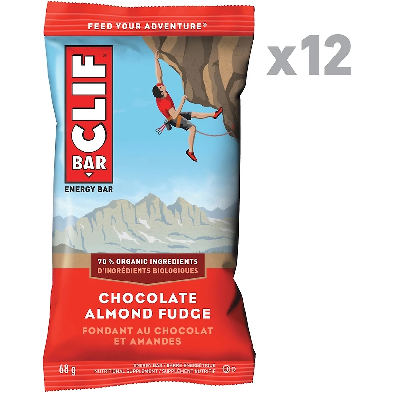 CLIF BAR - Barre énergétique - Fondant au chocolat et amande - (Barre de protéine de 68 g, 12 barres)