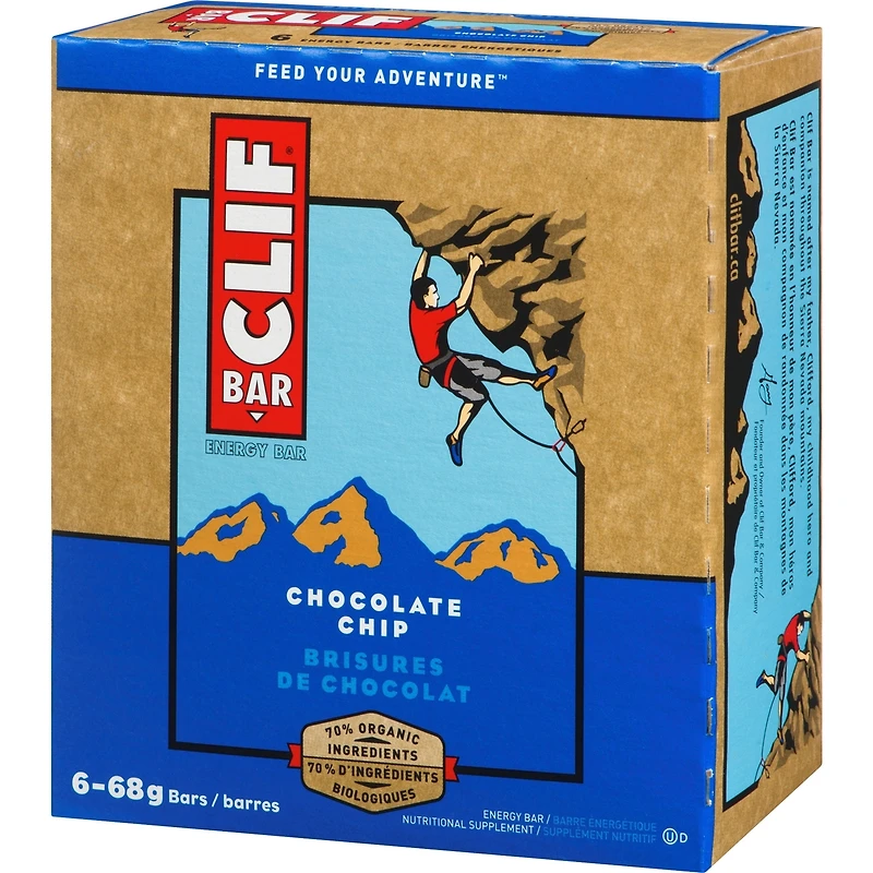 CLIF BAR - Energy Bars - Chocolate Chip - (68 Gram Protein Bars, 6 Count)