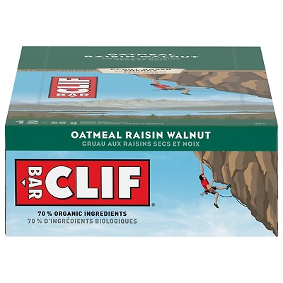 CLIF BAR, barre énergétique - gruau aux raisins secs et noix, 70 % d'ingrédients biologiques, sans arômes artificiels, 68 g (emballage de 12)