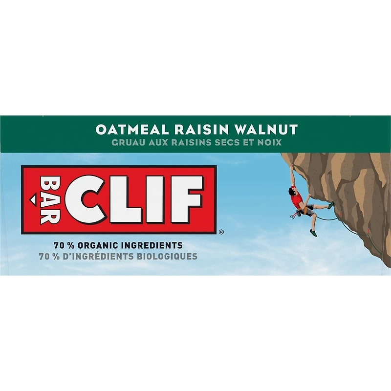 CLIF BAR, barre énergétique - gruau aux raisins secs et noix, 70 % d'ingrédients biologiques, sans arômes artificiels, 68 g (emballage de 12)