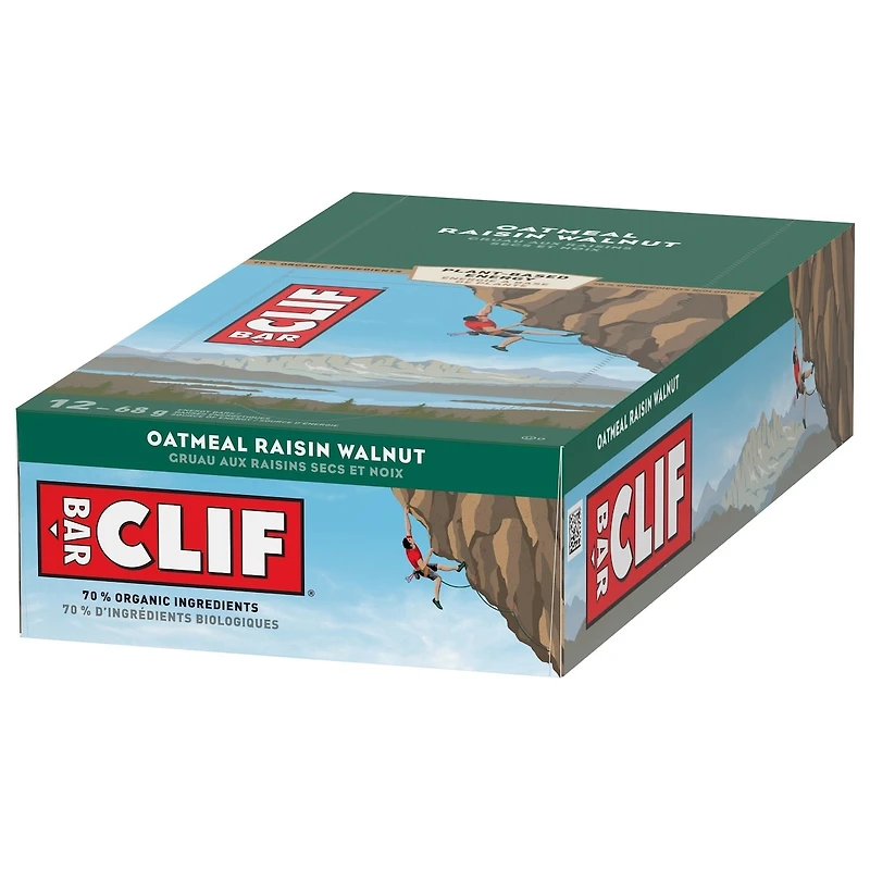 CLIF BAR, barre énergétique - gruau aux raisins secs et noix, 70 % d'ingrédients biologiques, sans arômes artificiels, 68 g (emballage de 12)