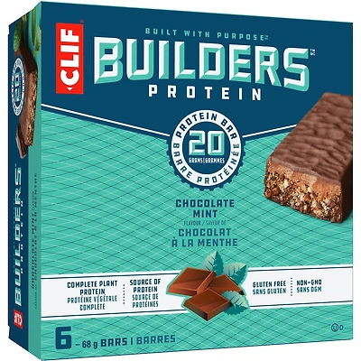 CLIF BUILDER'S - Barre de protéine - Chocolat à la menthe - (Barre sans OGM de 68 g, 6 barres)
