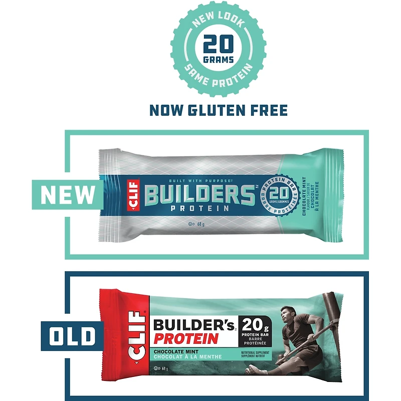 CLIF BUILDER'S - Barre de protéine - Chocolat à la menthe - (Barre sans OGM de 68 g, 6 barres)