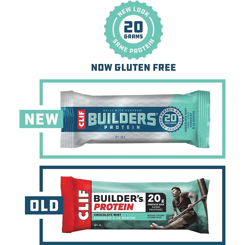 CLIF BUILDER'S - Barre de protéine - Chocolat à la menthe - (Barre sans OGM de 68 g, 12 barres)