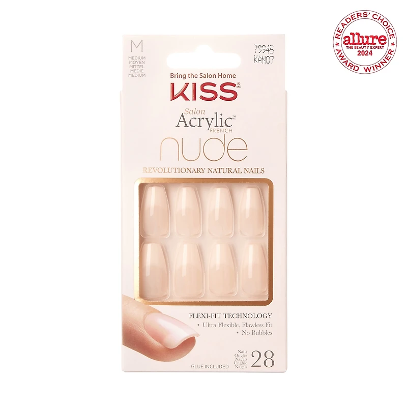Kiss Salon Acrylic - French Nude Leilani - Fake Nails, 28 Count, Medium