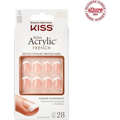 Salon Acrylic - French Bonjour Fake Nails, Short
