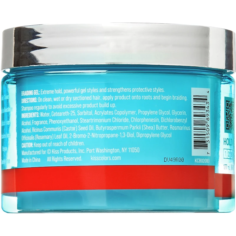 KISS Colors & Care Braiding Gel, Extreme Hold, Nourishing & Organic, 6 oz.