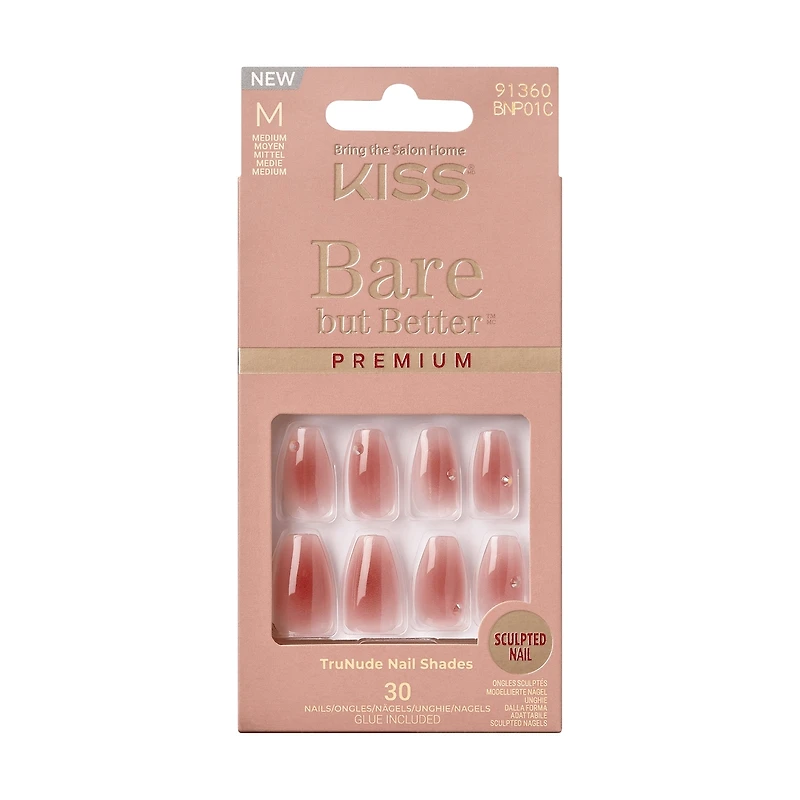 Kiss Bare But Better Premium Press-On Nails, "Shine", Pink, Medium Coffin, 33 Count