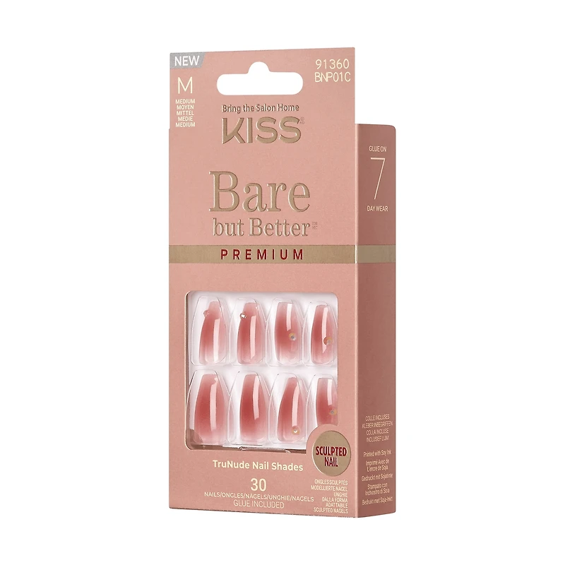 Kiss : Ongles À Pression Bare But Better Premium, "Shine", Rose, Ballerine Moyen, 33 U.