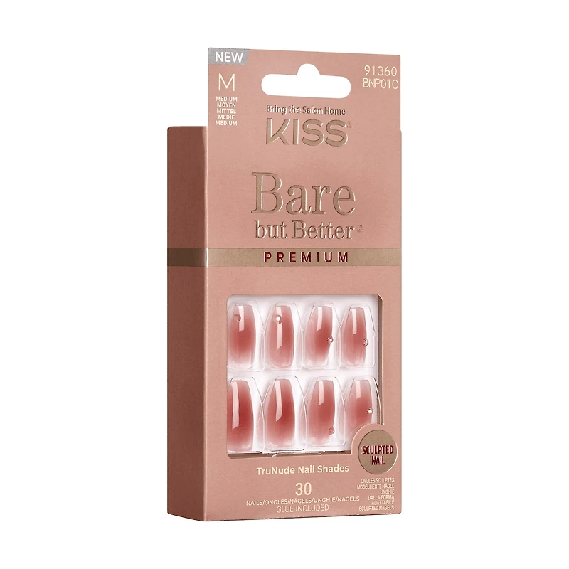 Kiss Bare But Better Premium Press-On Nails, "Shine", Pink, Medium Coffin, 33 Count