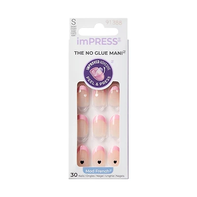 Impress French  Press-On Nails, Snooze, Blue, Short Length, Squoval Shape, 30 Count