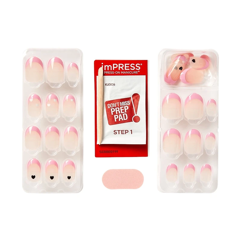 Impress French  Press-On Nails, Snooze, Blue, Short Length, Squoval Shape, 30 Count