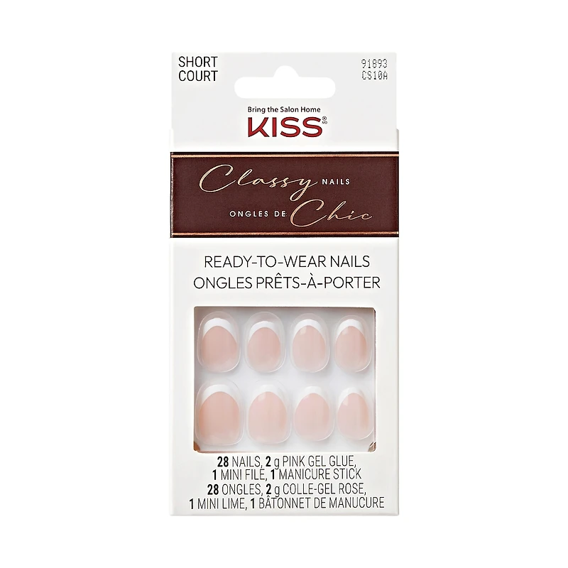 Impress : Ongles À Pression Manucure Française, «Model», Blanc, Court, Carré-Ovale