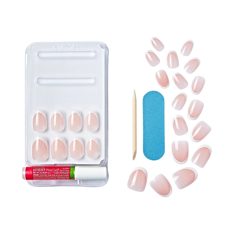 Impress French  Press-On Nails, Model, White, Short Length, Squoval Shape, 30 Count