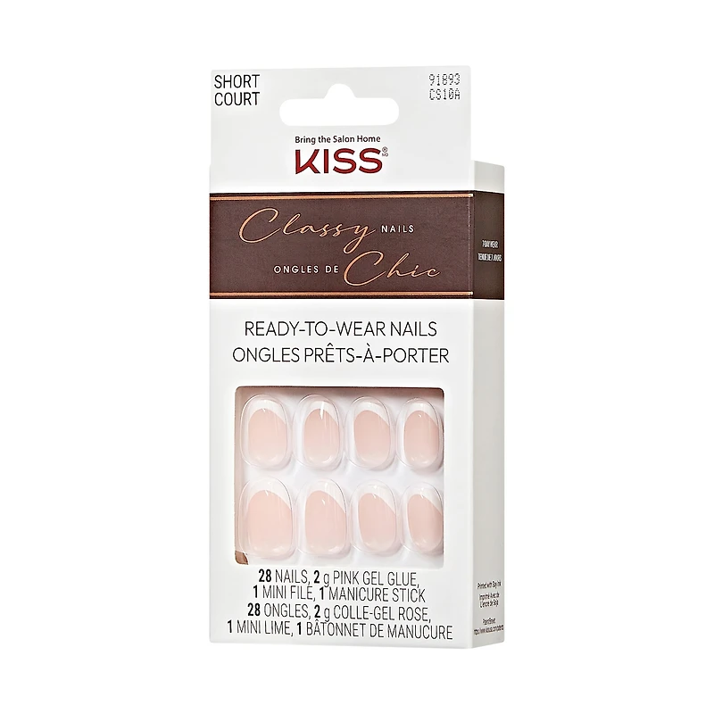 Impress : Ongles À Pression Manucure Française, «Model», Blanc, Court, Carré-Ovale