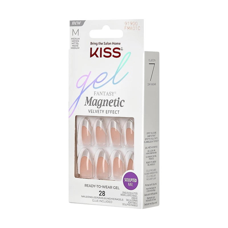 Kiss Gel Fantasy Magnetic Press-On Nails, "North Coast", Silver, Medium Almond, 31 Count