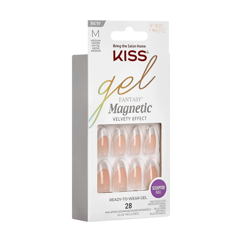 Kiss Gel Fantasy Magnetic Press-On Nails, "North Coast", Silver, Medium Almond, 31 Count