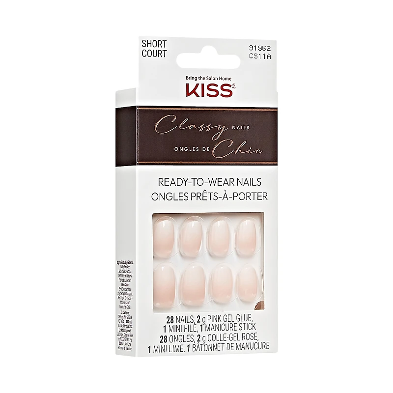 Impress French  Press-On Nails, Snooze, Blue, Short Length, Squoval Shape, 30 Count