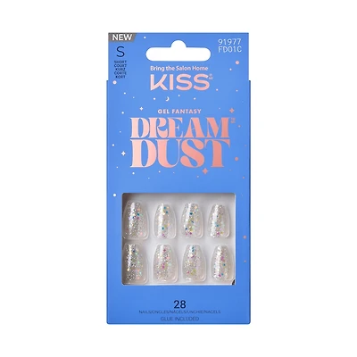 Kiss Gel Fantasy Dreamdust Press-On Nails, "Mood Dust", White, Short Coffin, 31 Count
