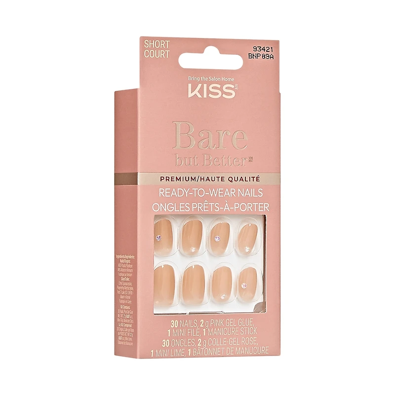 Kiss Bare But Better Premium, Fake Nails, Stay,  Beige, Oval, Short, 30 Count