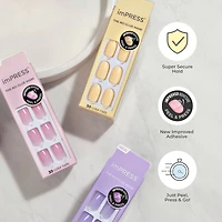 Impress Color  Press-On Nails, Instinct, Pink, Short Length, Squoval Shape, 30 Count