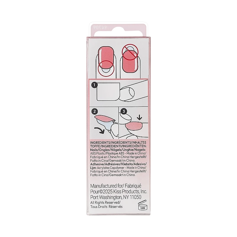 Impress Color  Press-On Nails, Instinct, Pink, Short Length, Squoval Shape, 30 Count