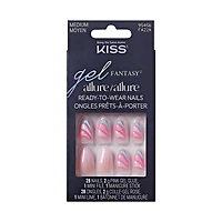 Kiss Gel Fantasy Allure, Fake Nails, Pink, Glide, Almond, Medium, 30 Count