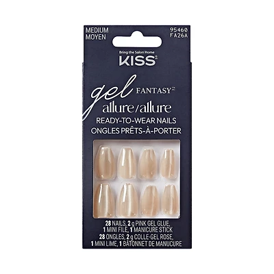 Kiss Gel Fantasy Allure, Faux Ongles, Rose, Ovale, Moyen, 30 U