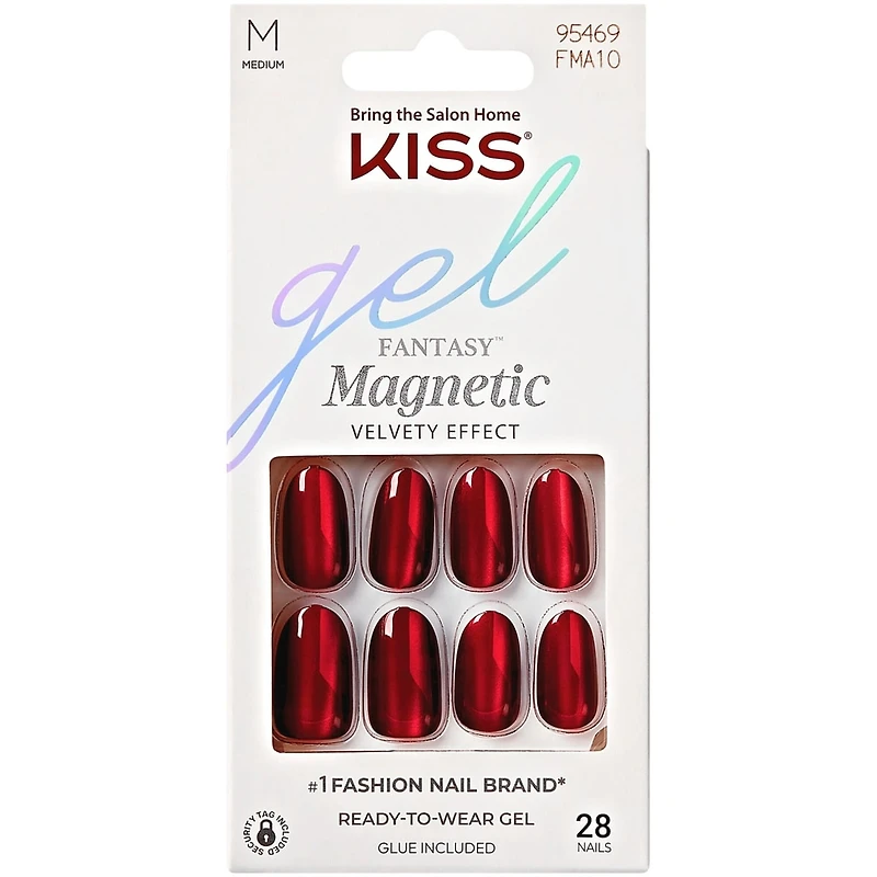 Gel Fantasy Magnetic, Fake Nails, Beatbelles, Red, Oval, Short, 28 Count