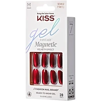 Gel Fantasy Magnetic, Fake Nails, Beatbelles,  Red, Oval, Short, 28 Count