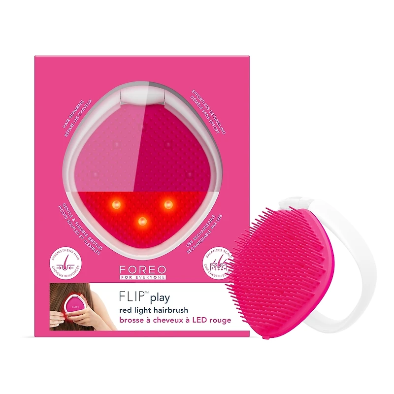 Brosse à cheveux FLIP™ lumière LED rouge en Tickle Me Pink