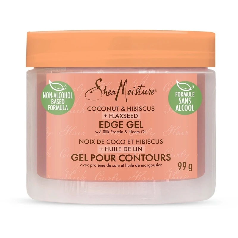 Gel pour Contours gel coiffant sans parabènes noix de coco et hibiscus + huile de lin avec huile de noix de coco, protéine de soie et huile de margousier