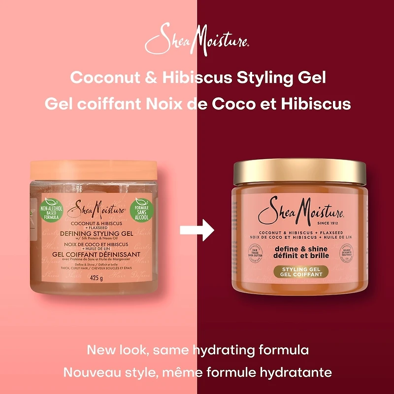Gel Coiffant Définissant SheaMoisture  Noix de Coco et Hibiscus avec Huile de Lin