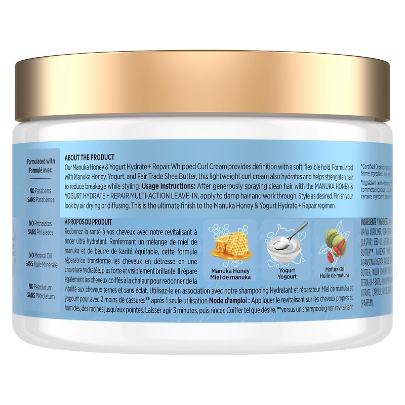 Hair Styling Whipped Curl Cream for Moisturized Hair Manuka Honey & Yogurt with Mafura & Boabab Oils