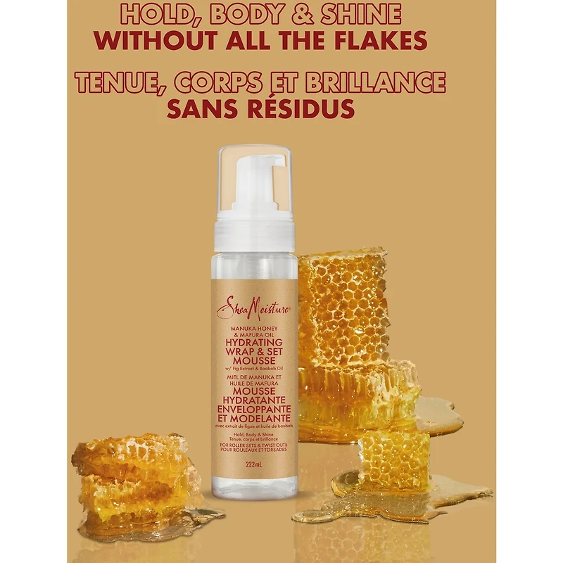Manuka Honey & Mafura Oil Hydrating Wrap & Set Mousse for Hair Styling with Hold, Body & Shine