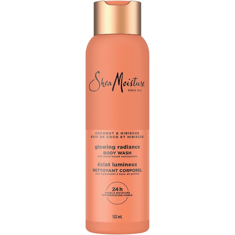 SheaMoisture  Gel Douche Éclat Radieux à la Noix de Coco et à l'Hibiscus pour une Hydratation Visible de 24H pour une Peau Saine et Éclatante 532 ml