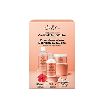 Ensemble-cadeau Définition de Boucles SheaMoisture Noix de Coco et Hibiscus, comprenant : shampooing, revitalisant et smoothie rehausse-boucles Noix de Coco et Hibiscus, ensemble de 3 pièces