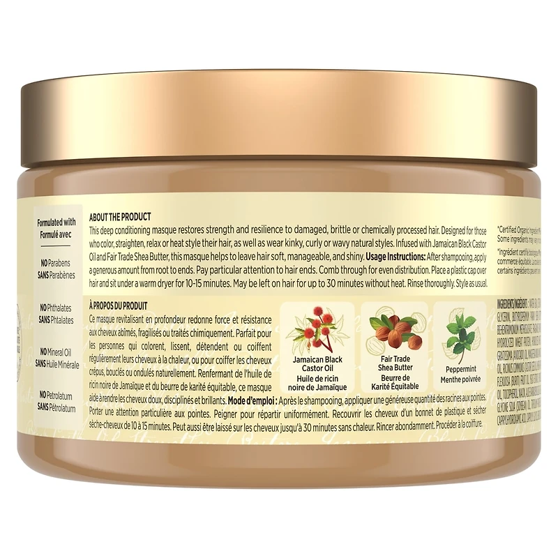 Strengthen & Restore Hair Treatment Masque for dry hair Jamaican Black Castor Oil deep conditioner with Shea Butter, Peppermint and Apple Cider Vinegar 326 g
