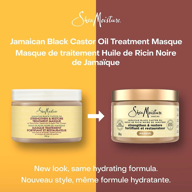 Strengthen & Restore Hair Treatment Masque for dry hair Jamaican Black Castor Oil deep conditioner with Shea Butter, Peppermint and Apple Cider Vinegar 326 g